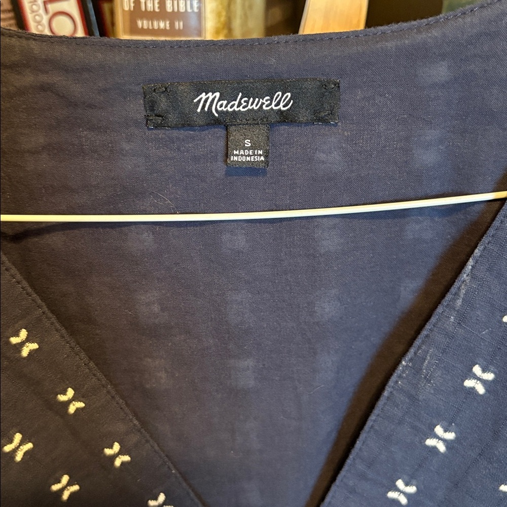 Madewell Dark Blue V-Neck Dress with Light Pattern - Picture 2 of 3
